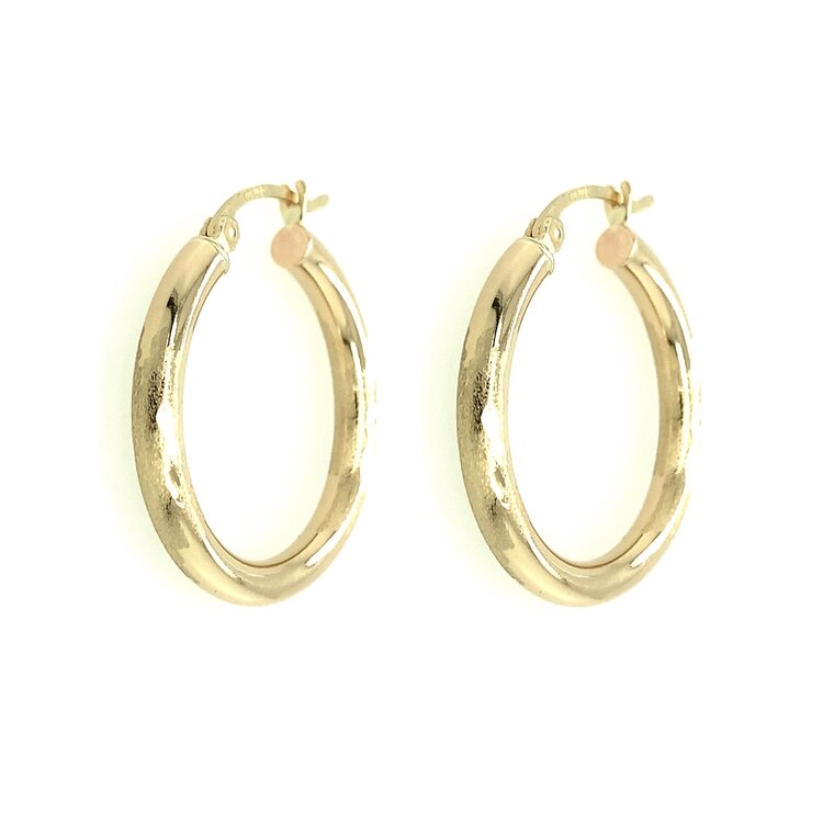 30388 14K YELLOW GOLD 0.95”  HIGH POLISH AND DIAMOND CUT 3MM TUBE HOOPS