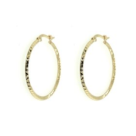 30400 14K YELLOW GOLD 1” KNIFE EDGE DIAMOND CUT DESIGN 1.75MM HOOPS