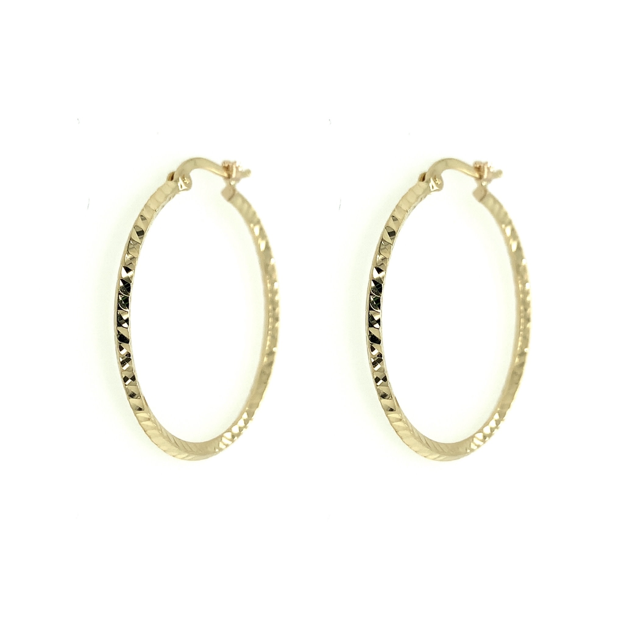 30399 14K YELLOW GOLD 1.25” HAMMERED DESIGN 1.75MM HOOPS