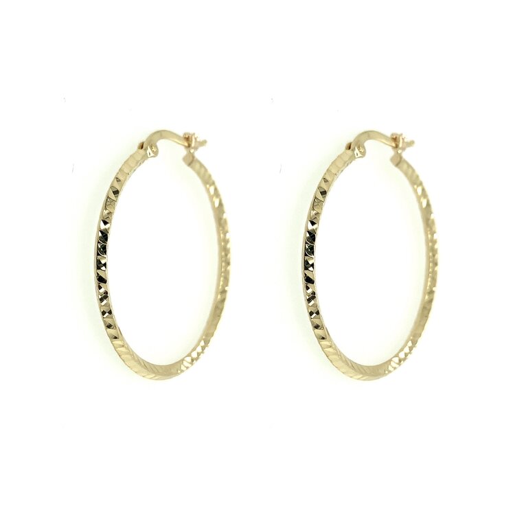 30401 14K YELLOW GOLD 1.25” HAMMERED KNIFE EDGE DESIGN HOOPS