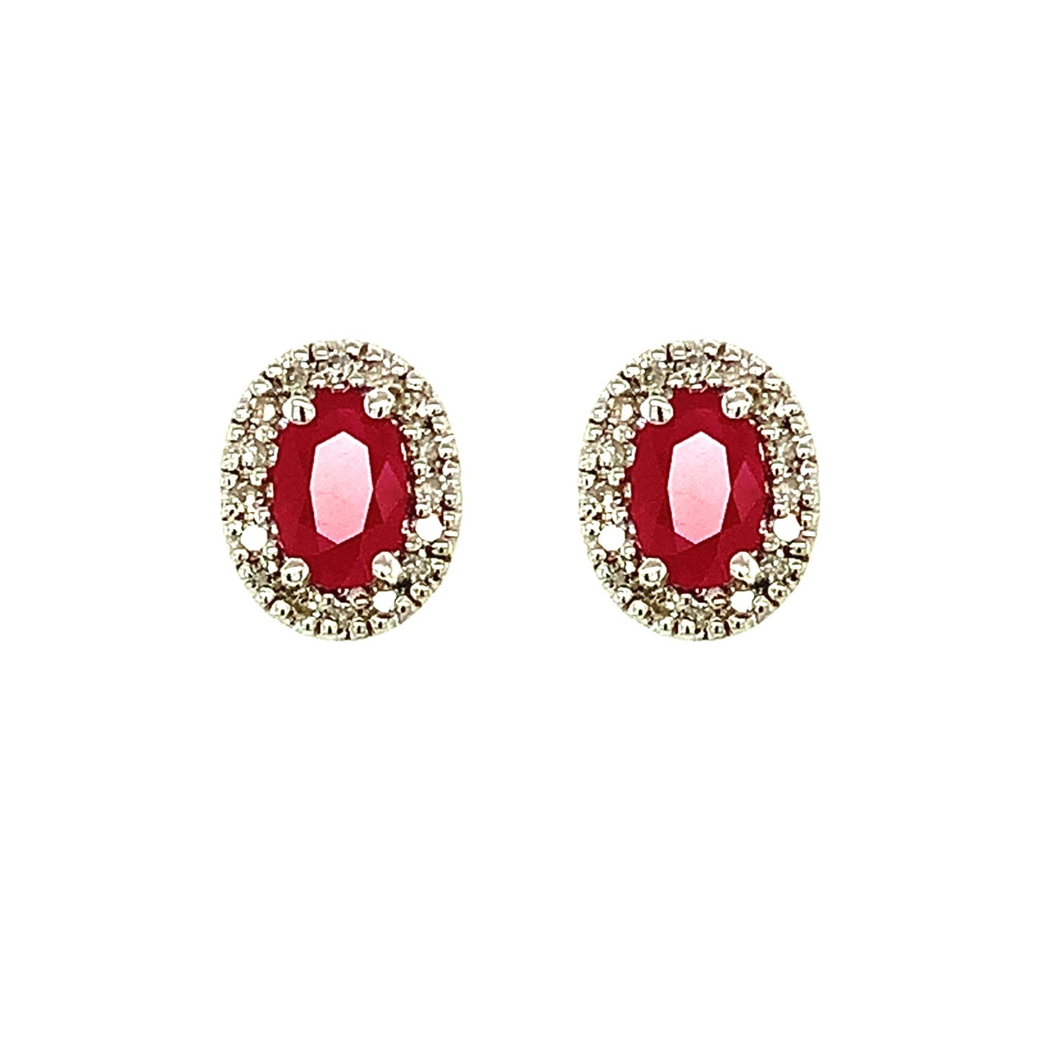 30404 10K WHITE GOLD OVEL RUBY AND DIAMOND HALO STUDS