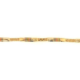 20072 14K YELLOW GOLD TRICOLOR SATIN FINISH BAR AND BISMARCK LINK LADIES BRACELET