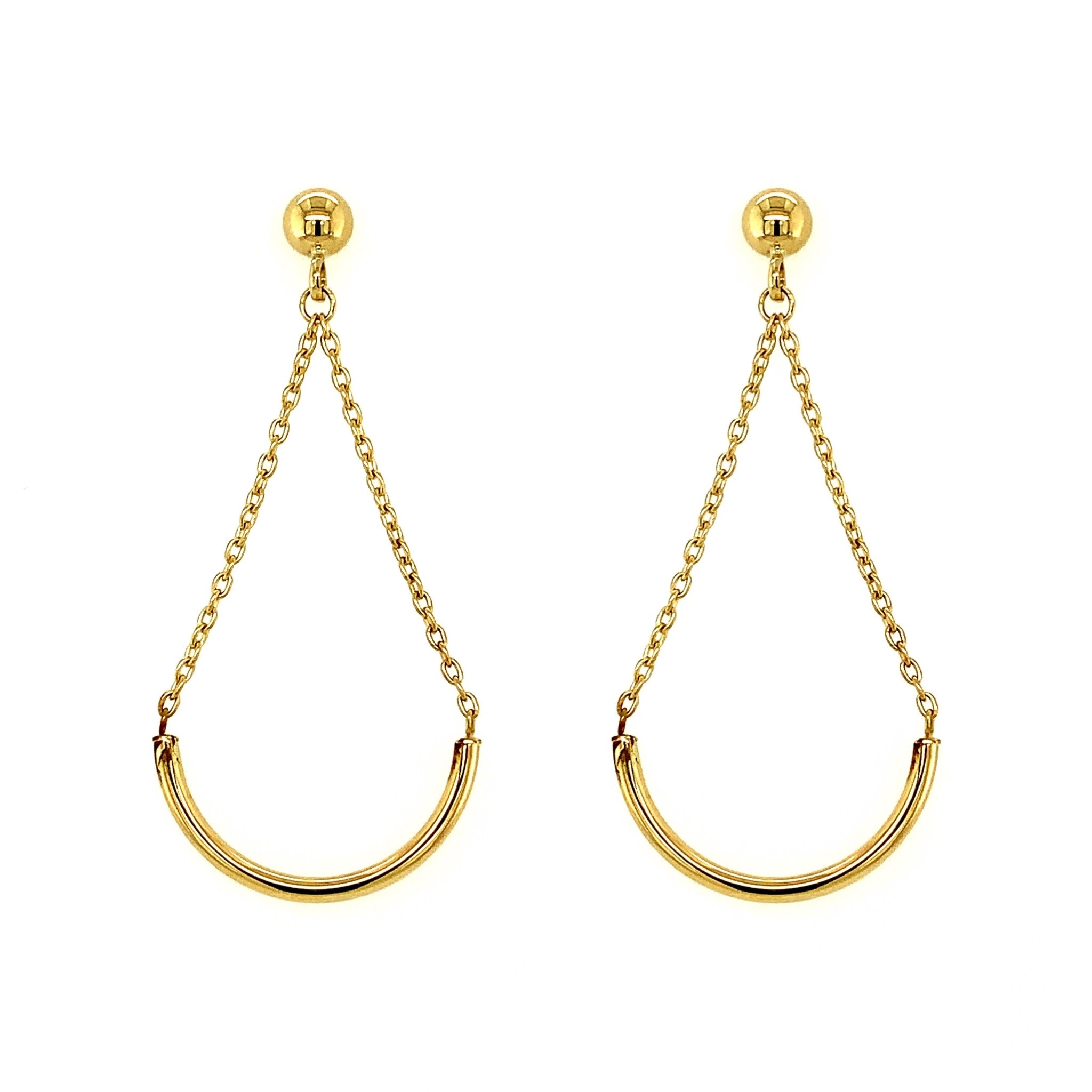 30408 14K YELLOW GOLD HALF CIRCLE BAR CABLE LINK CHAIN HANGING STUDS