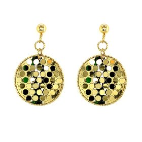 30407 14K 2 TONE DIAMOND CUT BORDER HALO WITH MIRROR DISC STUD EARRINGS