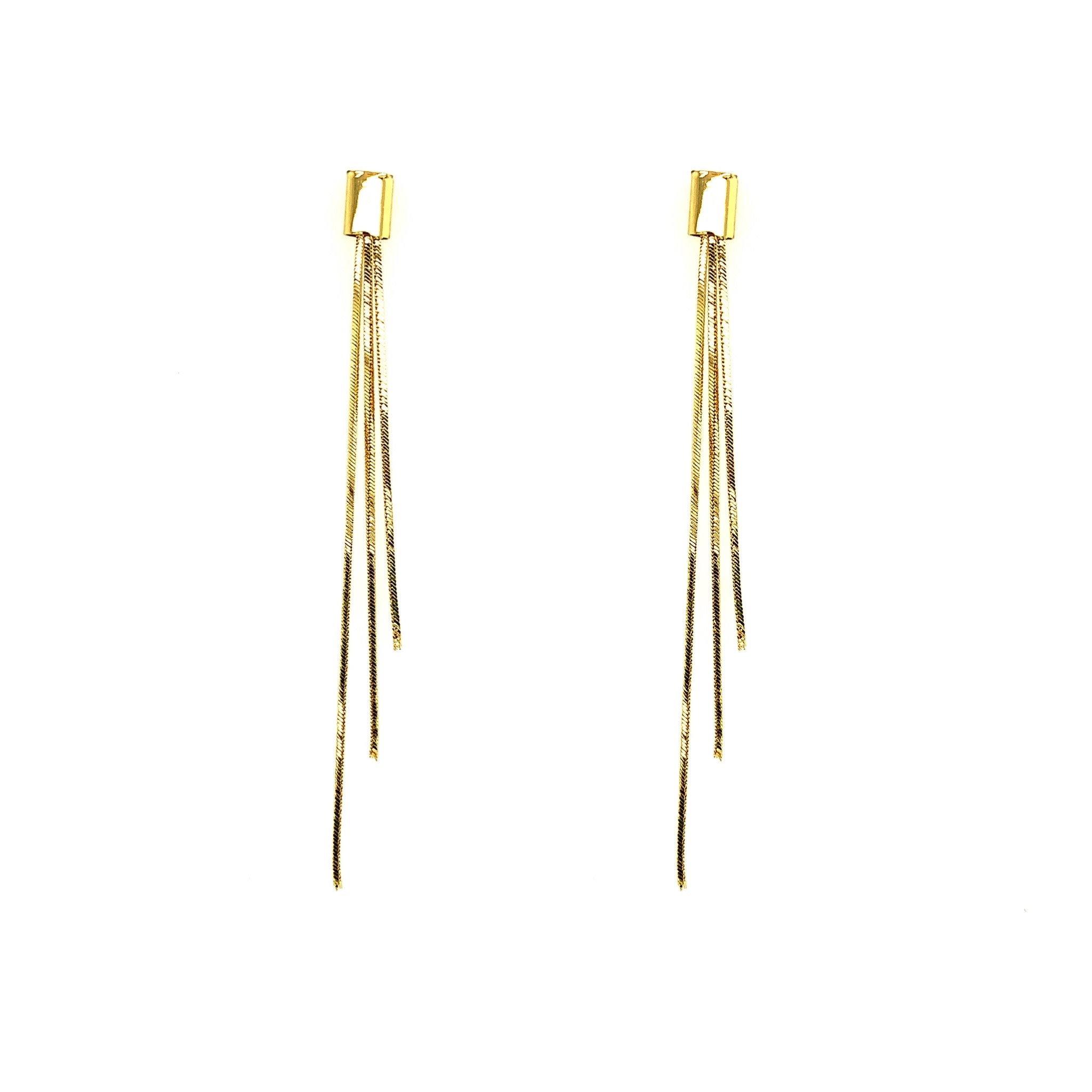 30414 14K YELLOW GOLD SNAKE LINK TRIPLE THREAD HANGING EARRINGS