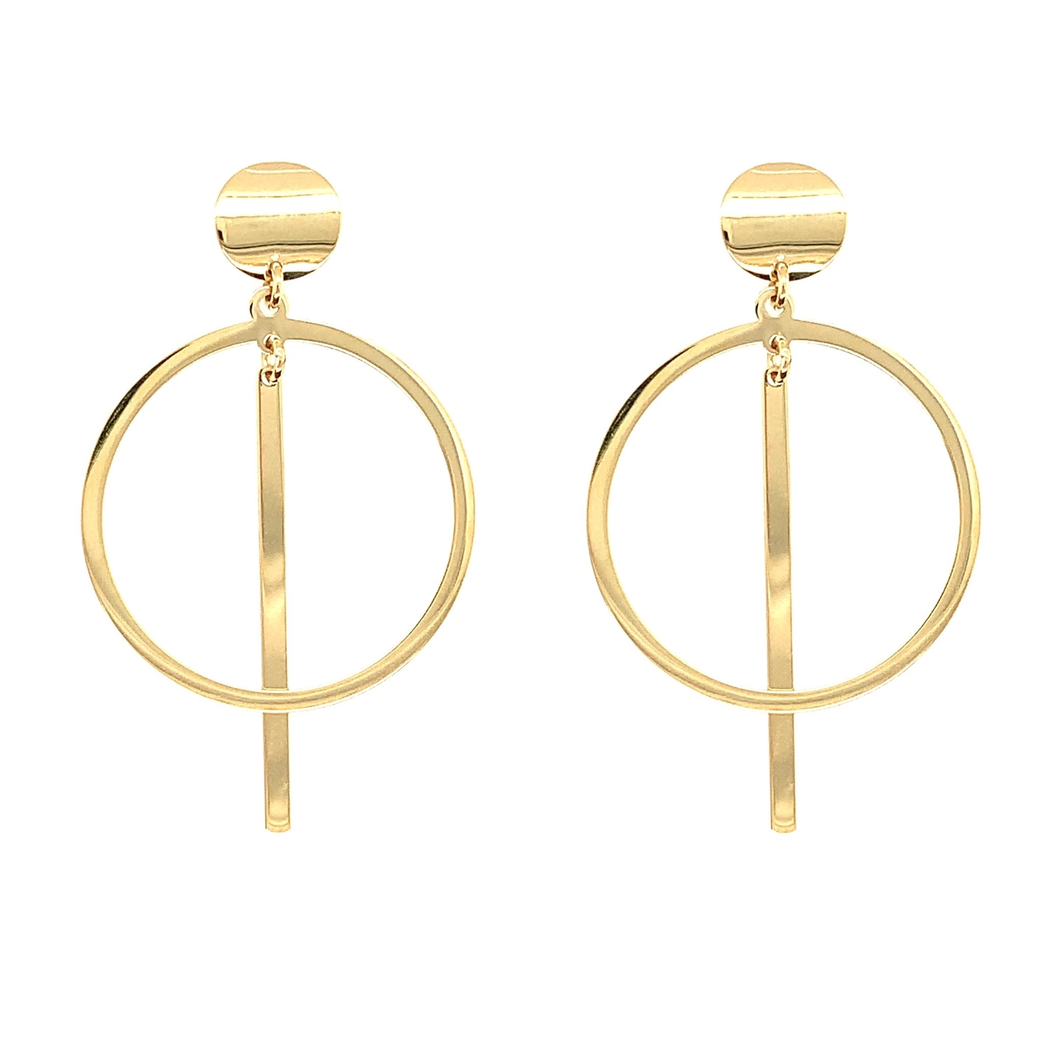 30417 14K YELLOW GOLD OPEN CIRCLE AND HANGING BAR STUDS