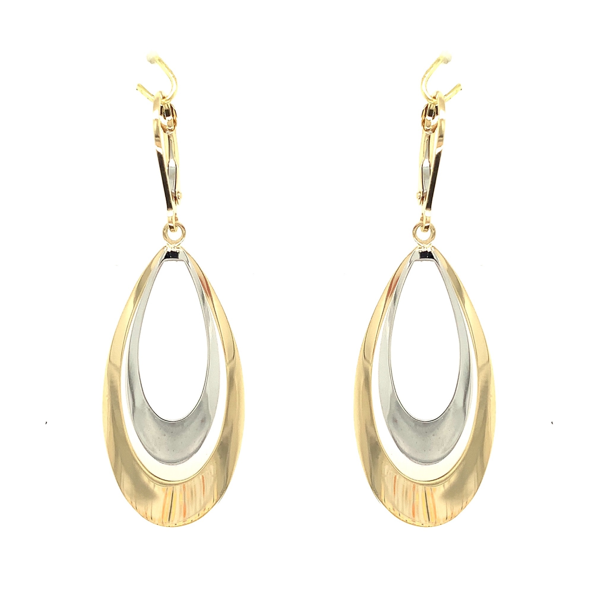 30420 14K 2 TONE OPEN DOUBLE CURVED OVAL HANGING LEVERBACK EARRINGS