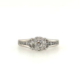 475074 14K WHITE GOLD .50TCW DIAMOND HALO CHANNEL SET SHANK ENGAGEMENT RING