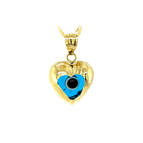 78035 14K YELLOW GOLD BEZEL DIAMOND CUT HEART EVIL EYE CHARM