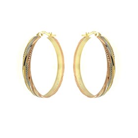 30432 14K TRI COLOR 4.4MM FLAT 1.25" DIAMOND CUT SWIRL DESIGN HOOPS
