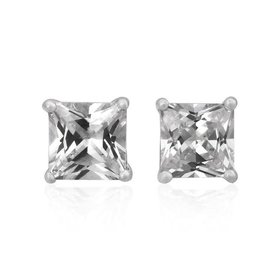 30291 14K WHITE GOLD 4MM PRINCESS CUT CUBIC ZIRCONIA PUSH BACK STUDS