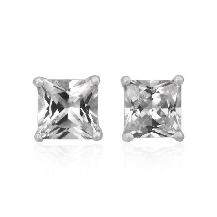 30291 14K WHITE GOLD 4MM PRINCESS CUT CUBIC ZIRCONIA PUSH BACK STUDS