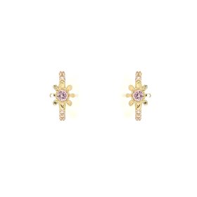 30348 14K YELLOW GOLD FLOWER MULTI COLOR CUBIC ZIRCONIA HUGGIES