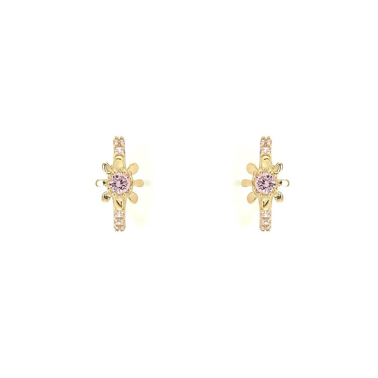 30348 14K YELLOW GOLD FLOWER MULTI COLOR CUBIC ZIRCONIA HUGGIES