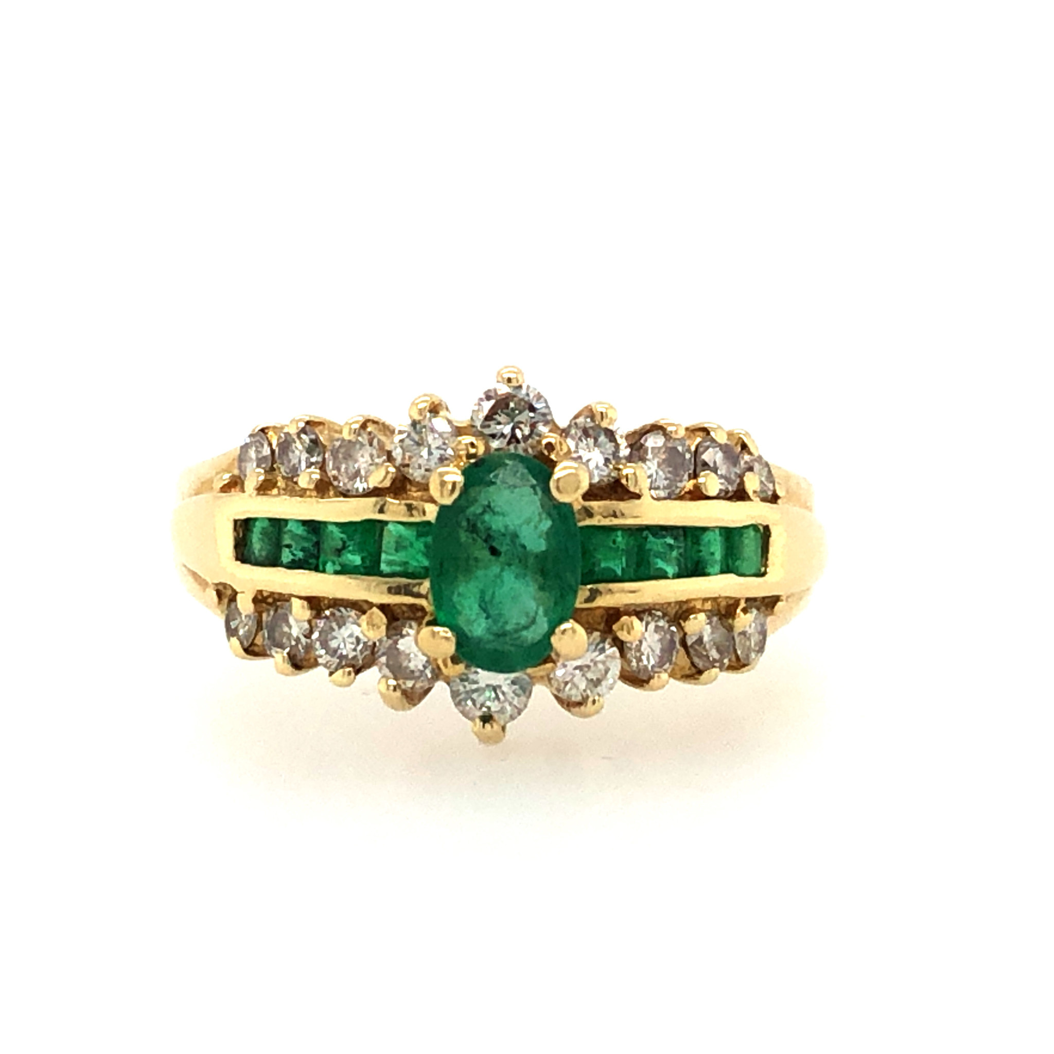45185 14K YELLOW GOLD .46TCW EMERALD AND .40CT DIAMOND RING