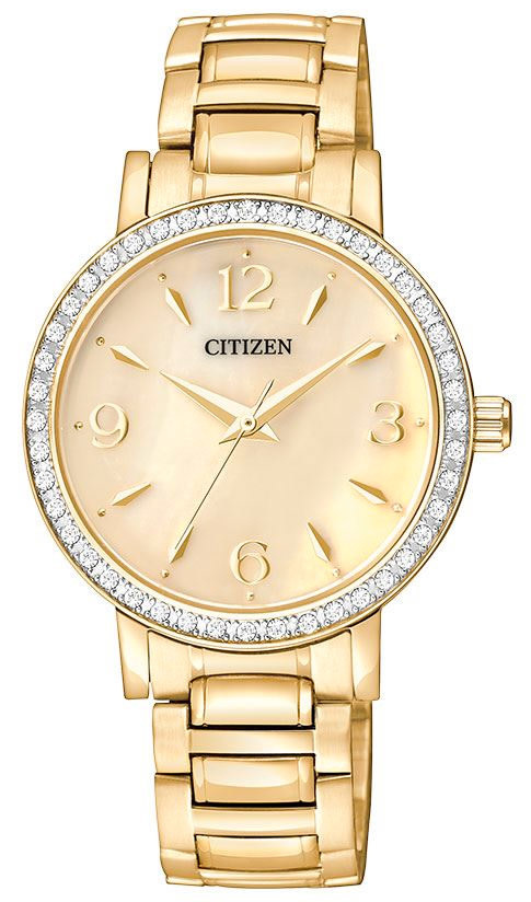013205107719 CITIZEN YELLOW MOTHER OF PEARL DAIL CRISTAL BEZEL WOMENS WATCH