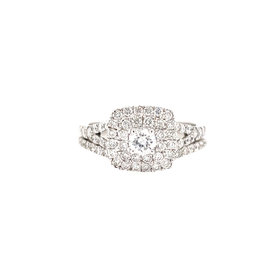 41076 14K WHITE GOLD 1CT DIAMOND PAVE CUSHION DESIGN ENGAGEMENT RING