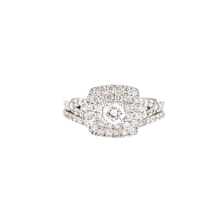 41076 14K WHITE GOLD 1CT DIAMOND PAVE CUSHION DESIGN ENGAGEMENT RING