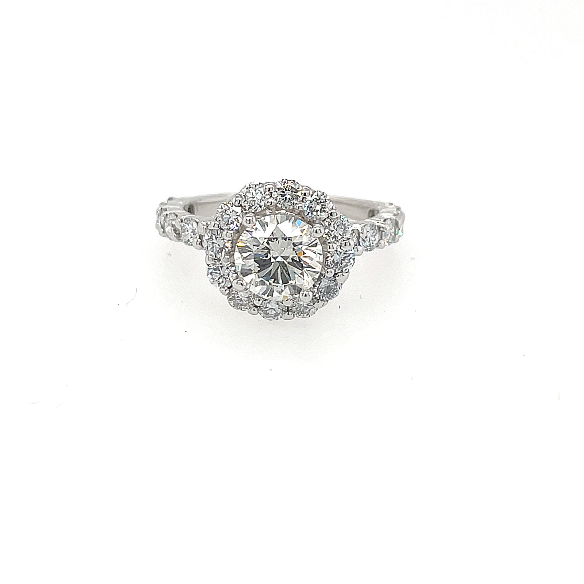 475070 14K WHITE GOLD 1.06CT H SI3 ROUND CENTER WITH 1.20 CT HALO AND SHANK COMMON PRONG ENGAGEMENT RING