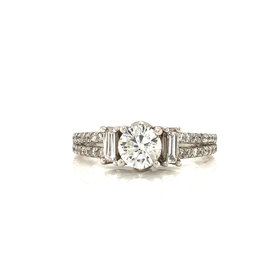 475079 14K WHITE GOLD .80TCW G I1 ROUND CENTER BAGUETTE AND DOUBLE ROW .48TCW DIAMOND ENGAGEMENT RING
