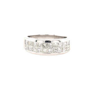 477653 10K WHITE GOLD 1TCW PRINCESS CUT DIAMOND 2 ROW INVISIBLE SET WEDDING BAND