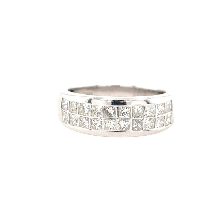 477653 10K WHITE GOLD 1TCW PRINCESS CUT DIAMOND 2 ROW INVISIBLE SET WEDDING BAND