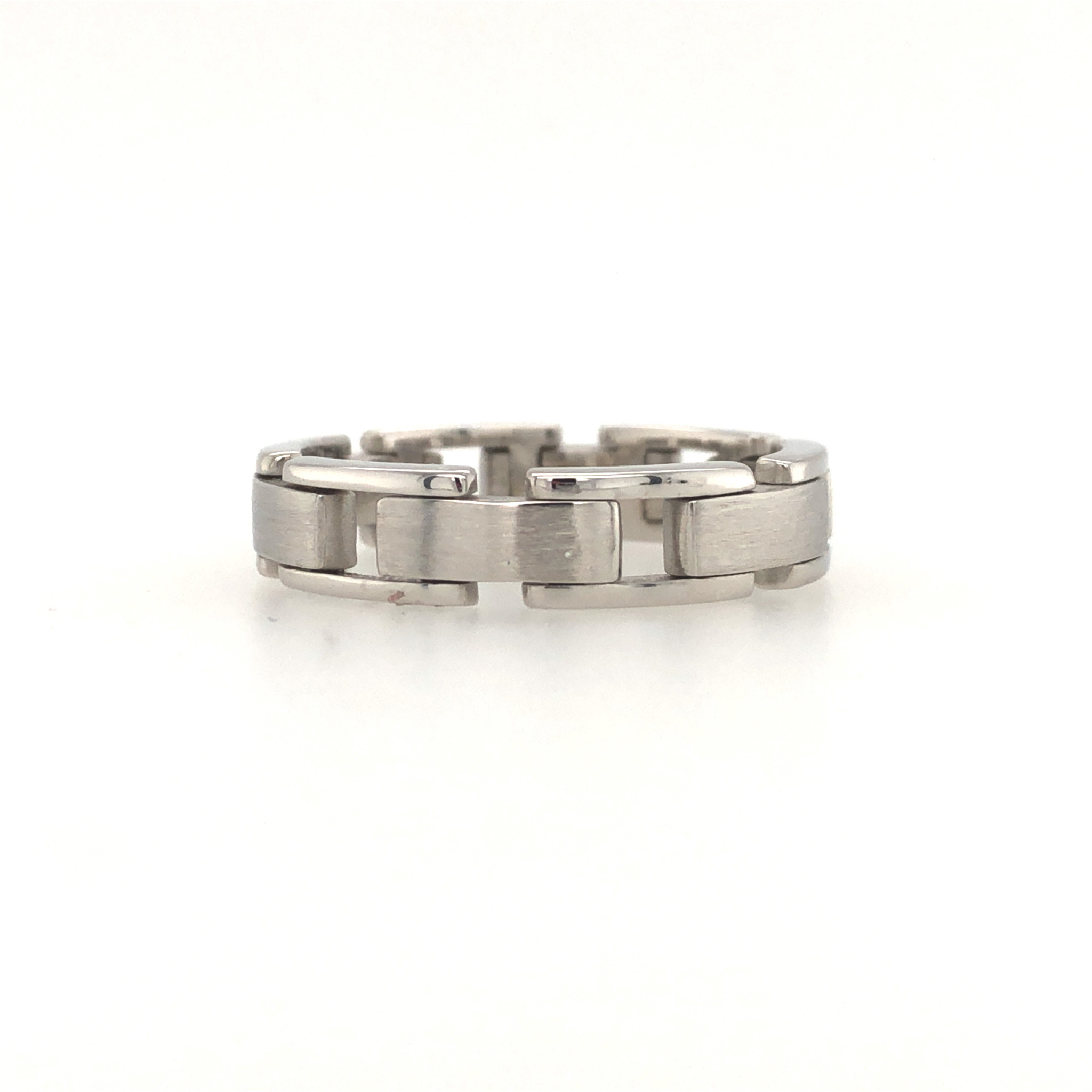 477689 14K WHITE GOLD MATTE SATIN FINISH AND HIGH POLISH EDGES MECHANIC LINK WEDDING RING