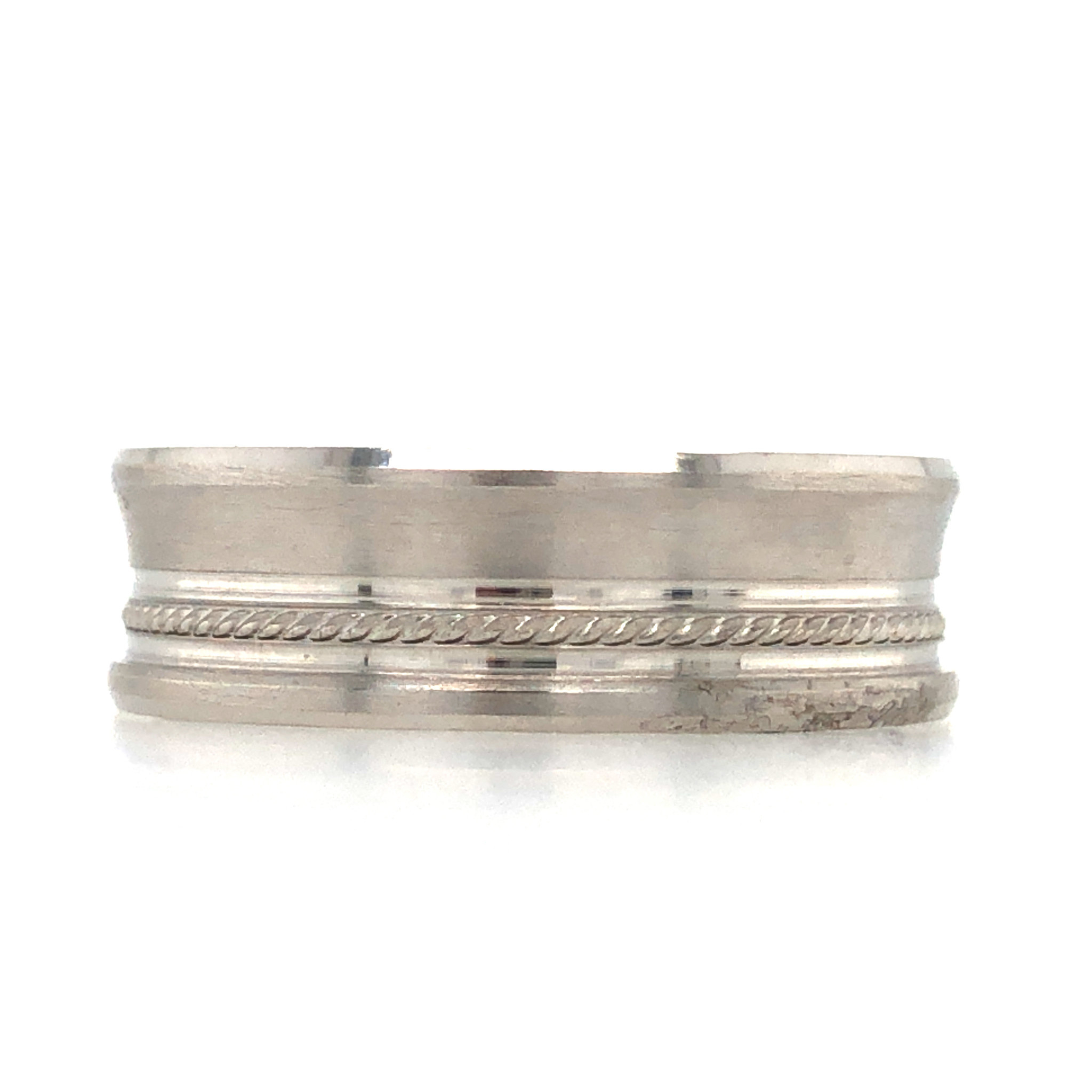 457134 14K WHITE GOLD 7MM MATT STRAIGHT FITT ROPE DESIGN GOING ACROSS WEDDING BAND
