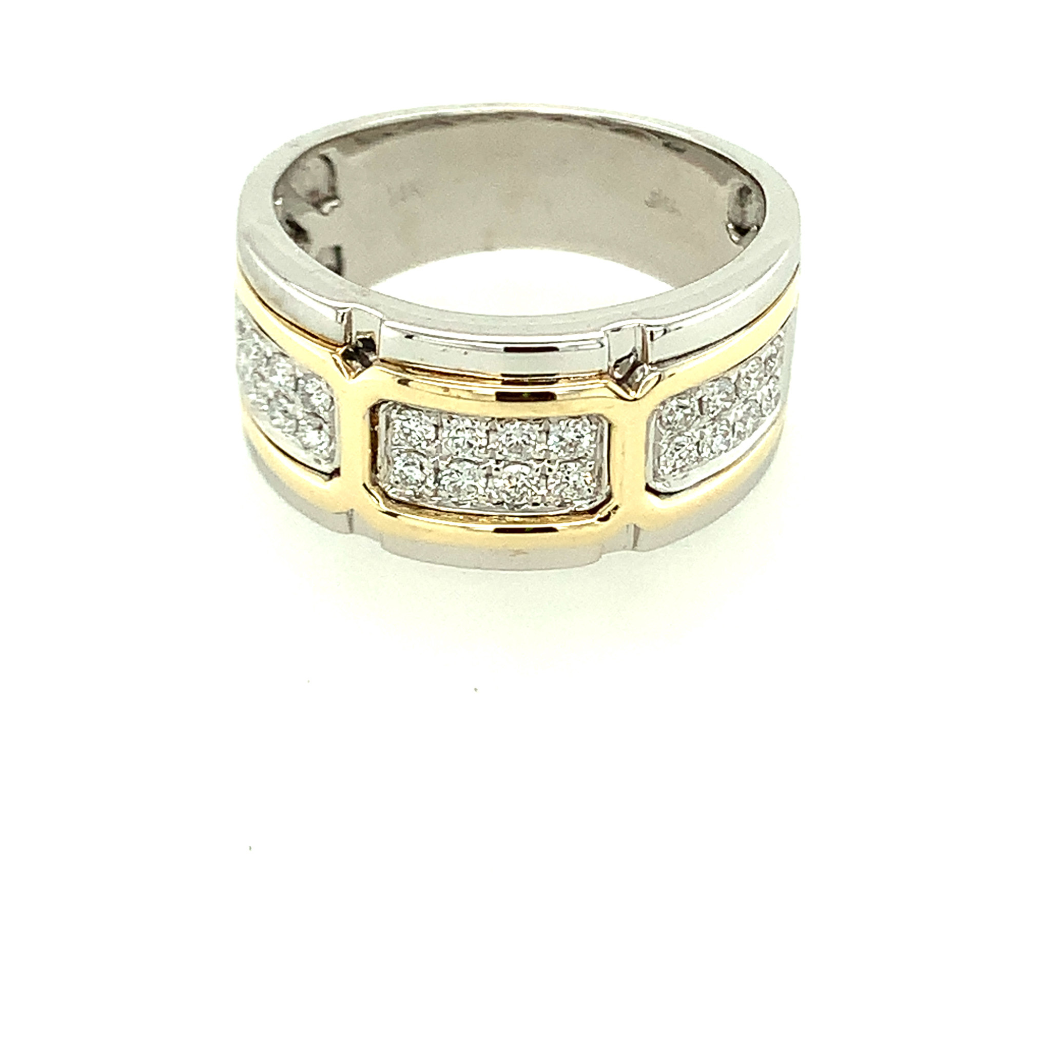 45017 14K 2 TONE .60TCW DOUBLE ROW DIAMOND MENS RING 11MM