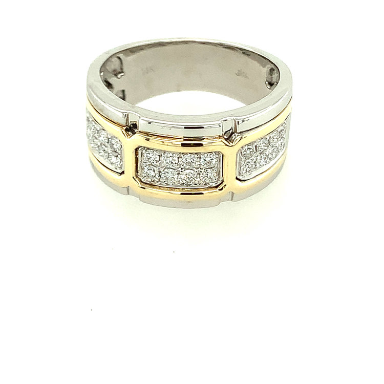 45017 14K  2 TONE .60TCW DOUBLE ROW DIAMOND MENS RING 11MM