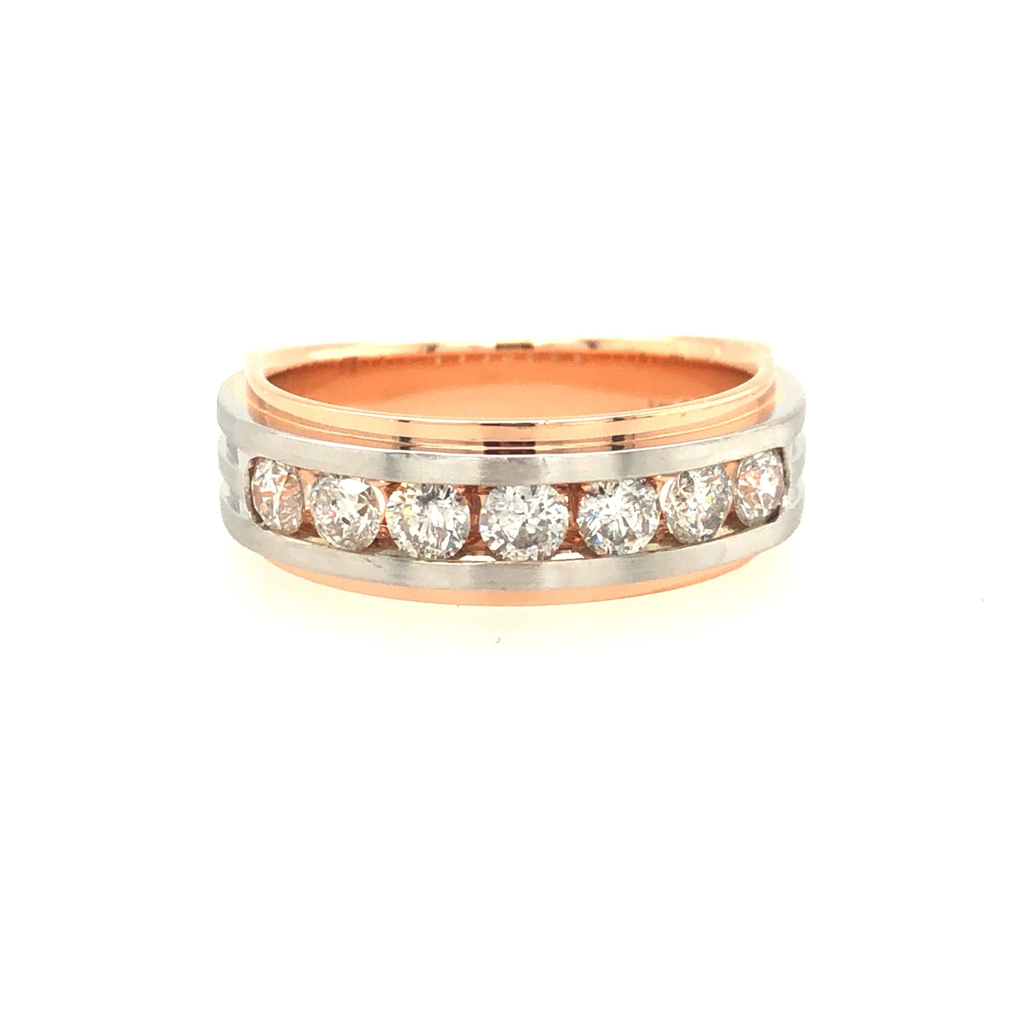 475031 14K TWO-TONE WHITE AND ROSE GOLD 1CT DIAMOND CHANNEL SET MENS WEDDING BAND