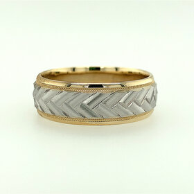 475032 14K TRUE TWO-TONE BRAIDED CENTER MILGRAIN EDGE MENS WEDDING BAND