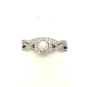 475076 14K WHITE GOLD .37CT H SI1 ROUND CENTER .62TCW DIAMOND INFINITY SHANK WITH MATCHING BAND