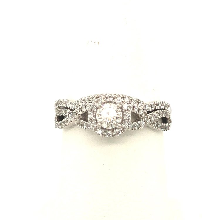 475076 14K WHITE GOLD .37CT H SI1 ROUND CENTER .62TCW DIAMOND INFINITY SHANK WITH MATCHING BAND