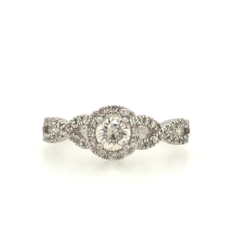 475076 14K WHITE GOLD .37CT H SI1 ROUND CENTER .62TCW DIAMOND INFINITY SHANK WITH MATCHING BAND