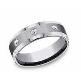 475599 TUNGSTEN 7MM 3 BEZEL SET DIAMOND MATTE FINISH WEDDING BAND