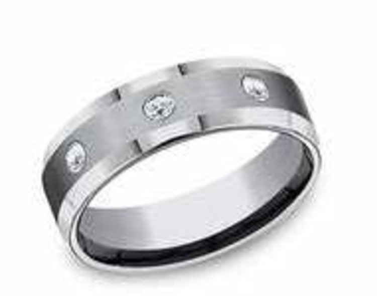 475599 TUNGSTEN 7MM 3 BEZEL SET DIAMOND MATTE FINISH WEDDING BAND
