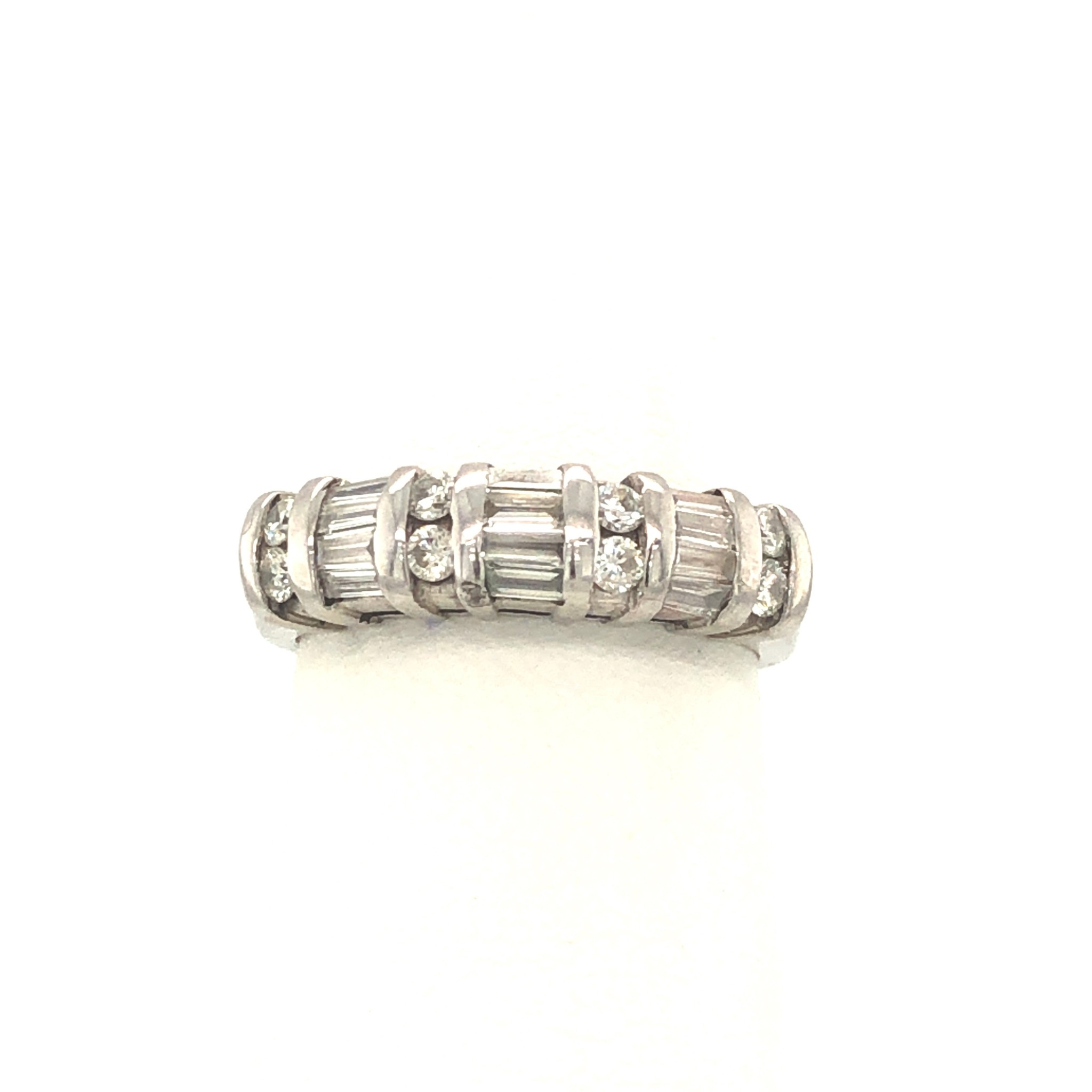 475101 14K WHITE GOLD BAGUETTE AND ROUND DIAMOND SIDE CHANNEL SET DESIGN WEDDING BAND