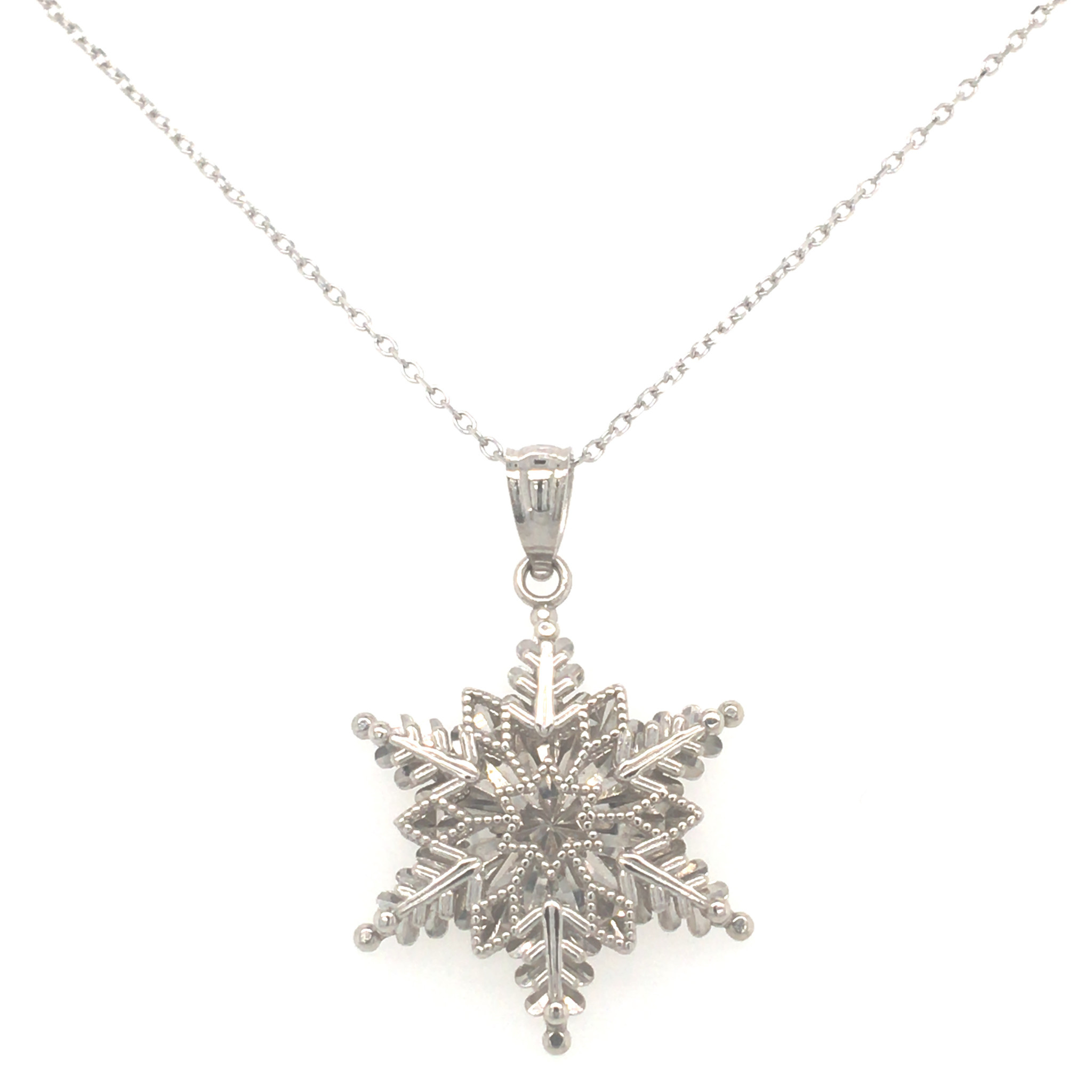70019 14K WHITE GOLD SNOWFLAKE DOUBLE PLATED PENDANT SET