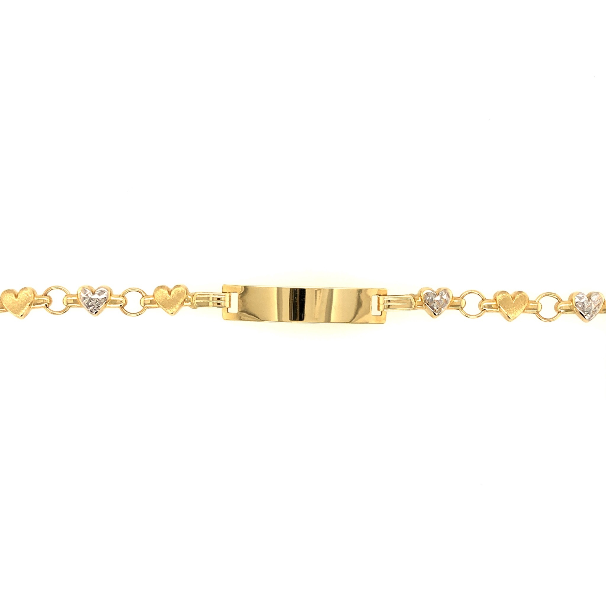 20615 14K 2 TONE DIAMOND CUT PUFFY HEART BABY NAME ID BRACELET