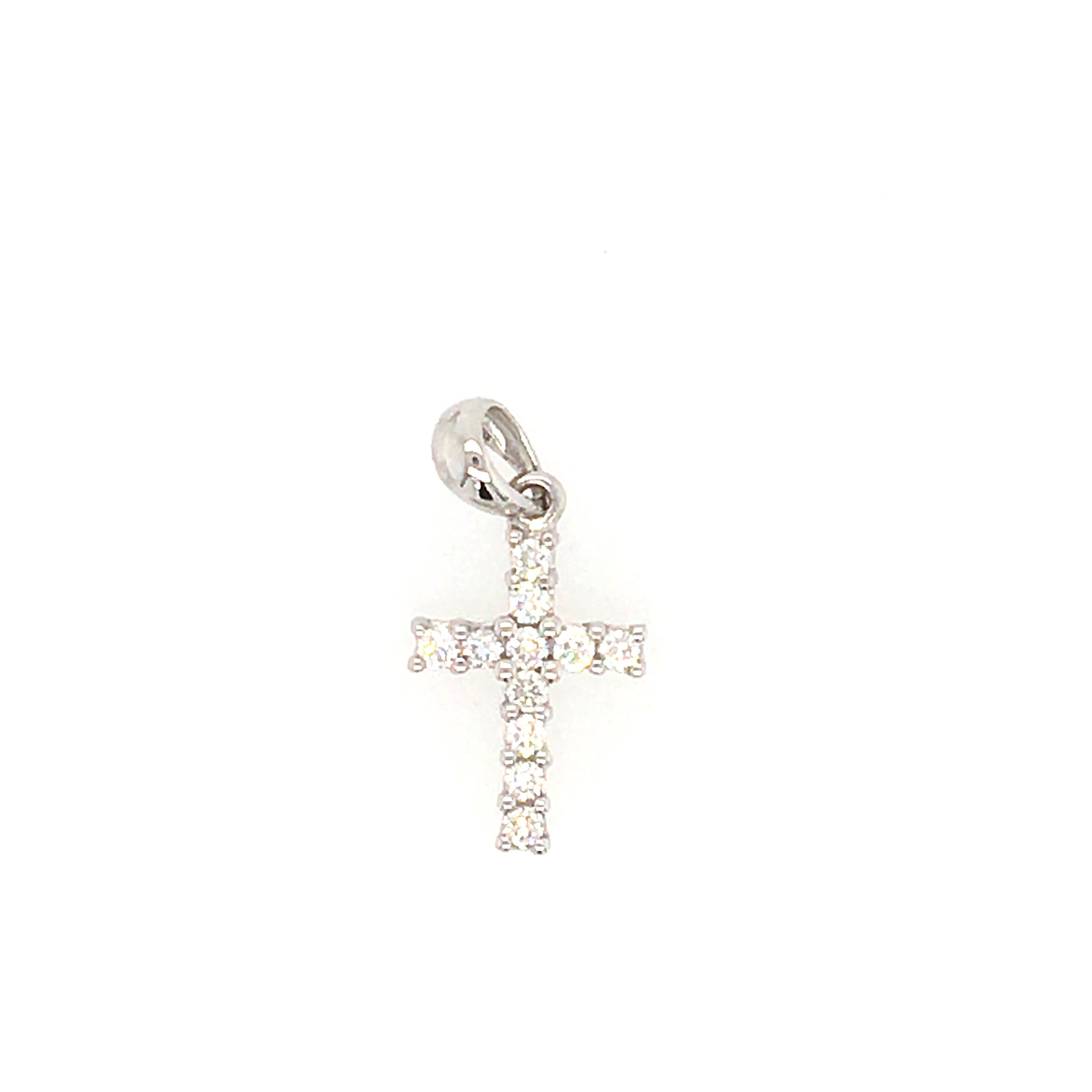 70042 14KT WHITE GOLD .15TCW DIAMOND SMALL PLAIN CROSS SET