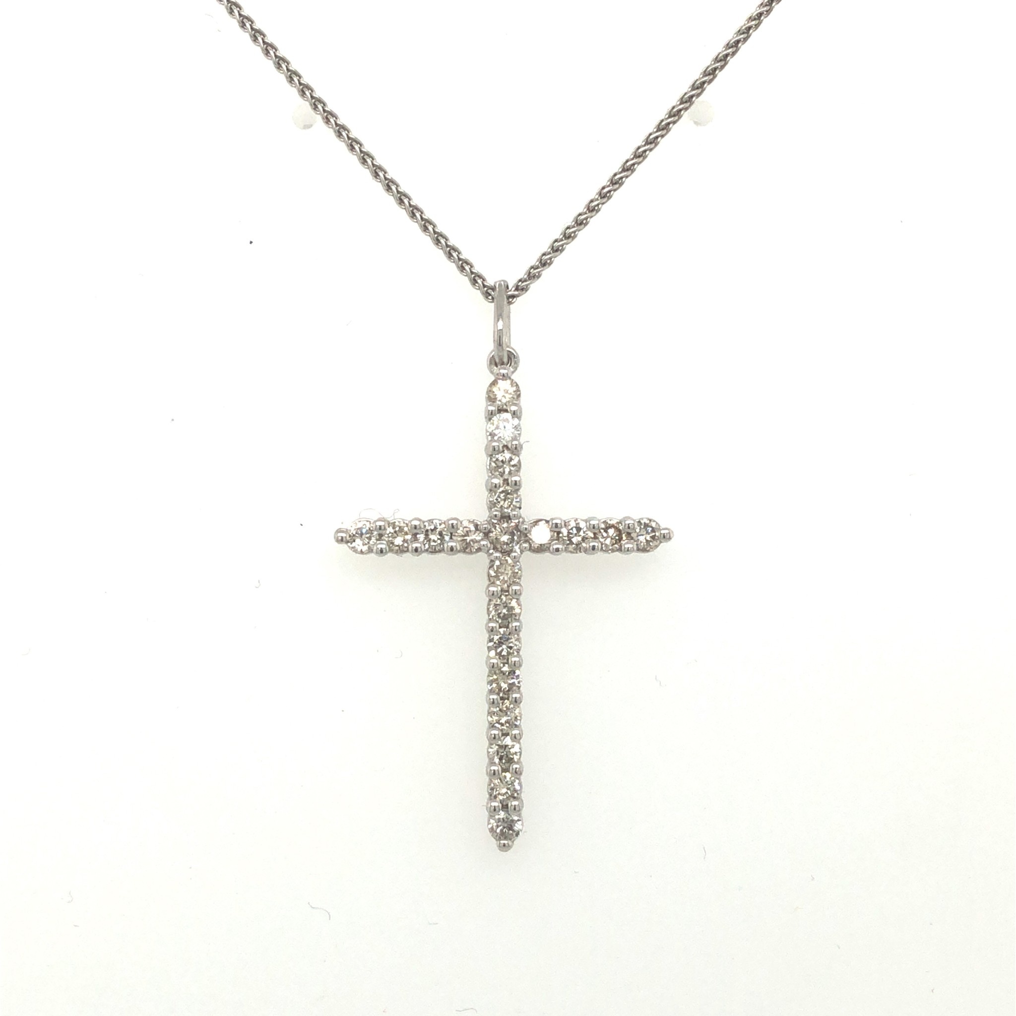 70121 14K WHITE GOLD .84TCW DIAMOND COMMON PRONG CROSS PENDANT SET