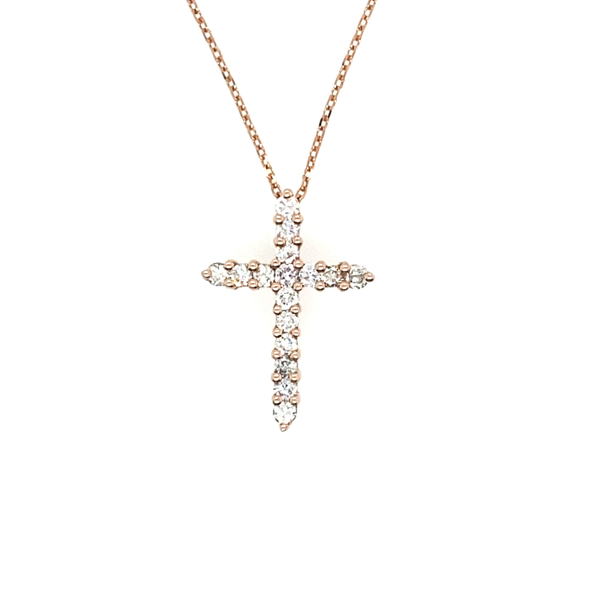70114 14K ROSE GOLD .32CT DIAMOND 1/2 IN LONG COMMON PRONG CROSS PENDANT