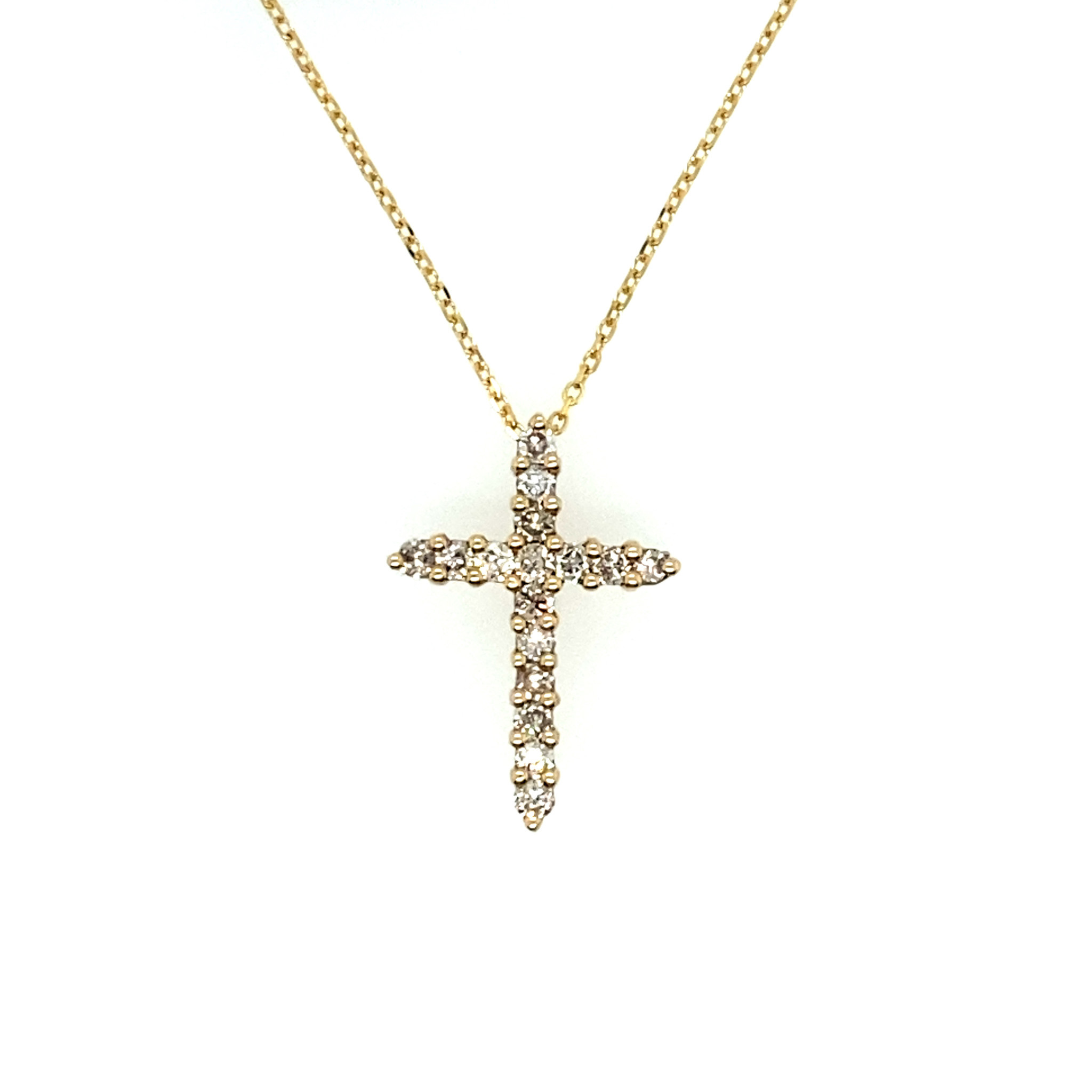 70113 14K YELLOW GOLD .32CT DIAMOND 1/2 IN LONG COMMON PRONG CROSS PENDANT