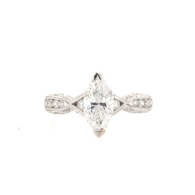 475268 14K WHITE GOLD MARQUIS 1.15CT J SI2 .38TCW DIAMOND MILGRAIN DESIGN ENGAGEMENT RING