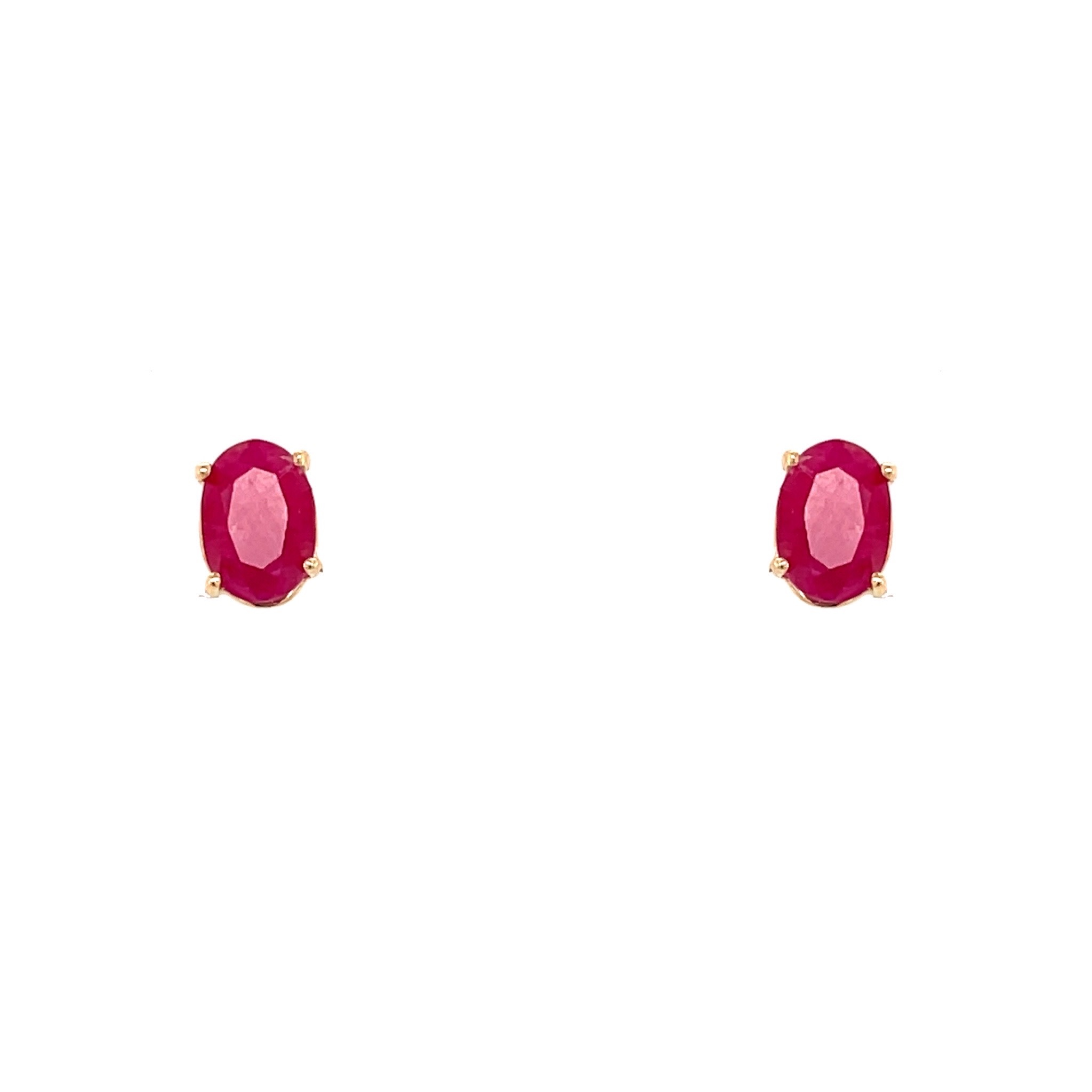 30437 14K YELLOW GOLD 2CT OVAL RUBY STUD EARRINGS
