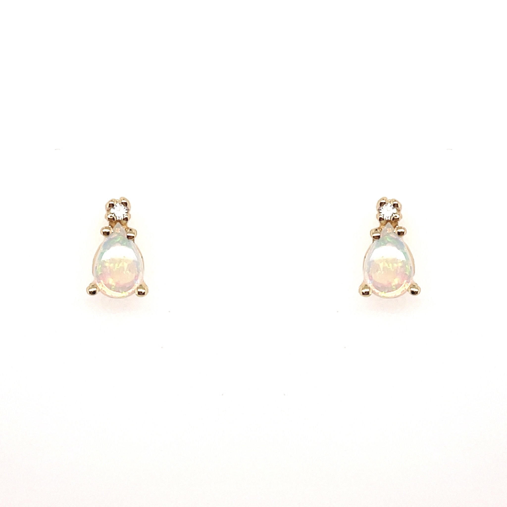 30445 14K YELLOW GOLD DIAMOND AND OPAL PEAR SHAPE STUDS