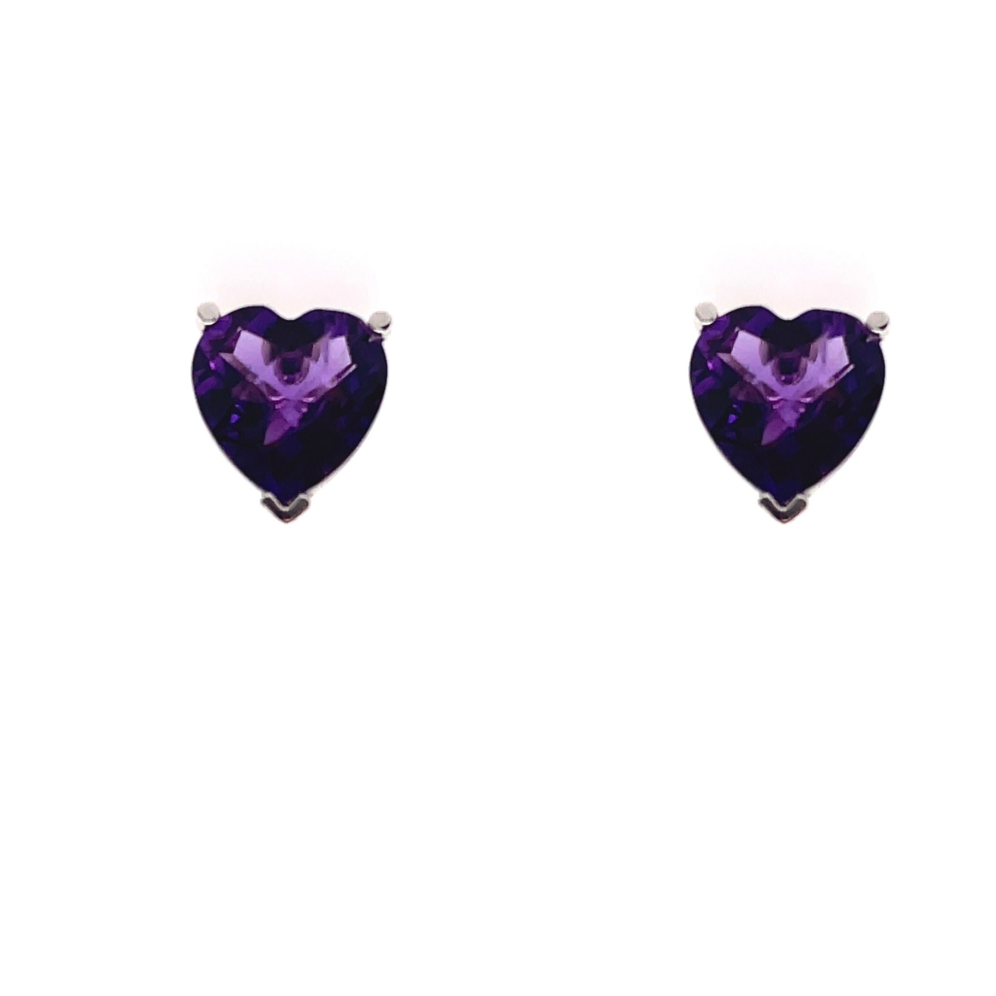 30441 14K WHITE GOLD HEART CHECKERBOARD CUT AMETHYST STUDS 8MM