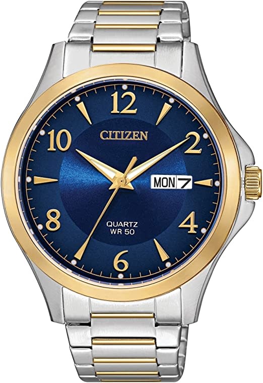 013205135255 CITIZEN CLASSIC 2 TONE QUARTZ BLUE FACE MENS WATCH