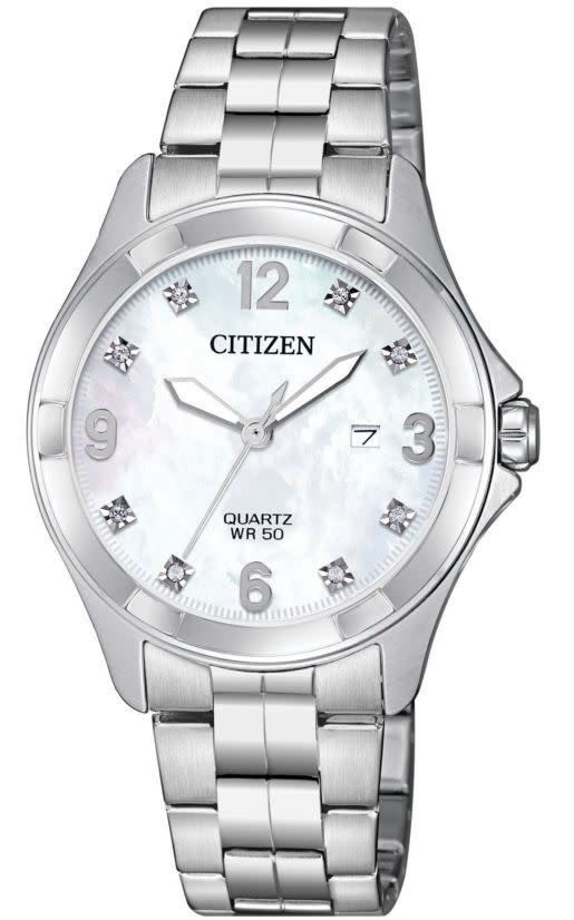 013205131677 CITIZEN QUARTZ SILVER TONE MOTHER OF PEARL WOMENS WATCH